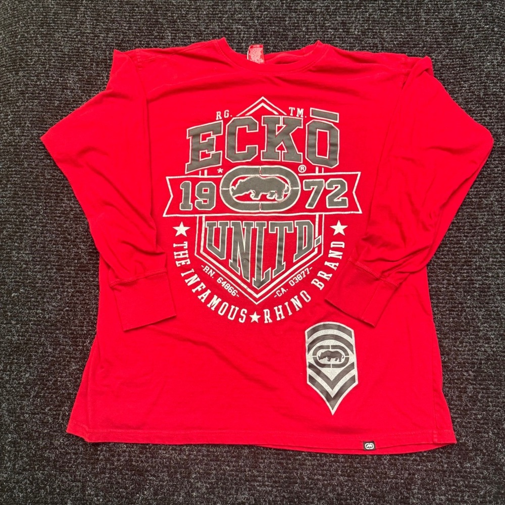 Ecko Unltd Mens Red Long Sleeve Graphic T-Shirt 2XLT Rhino Brand Streetwear